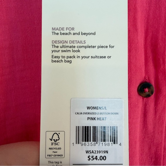CALIA NEW Oversized LS Button Down Swim Coverup Pink Heat Large - Picture 3 of 8